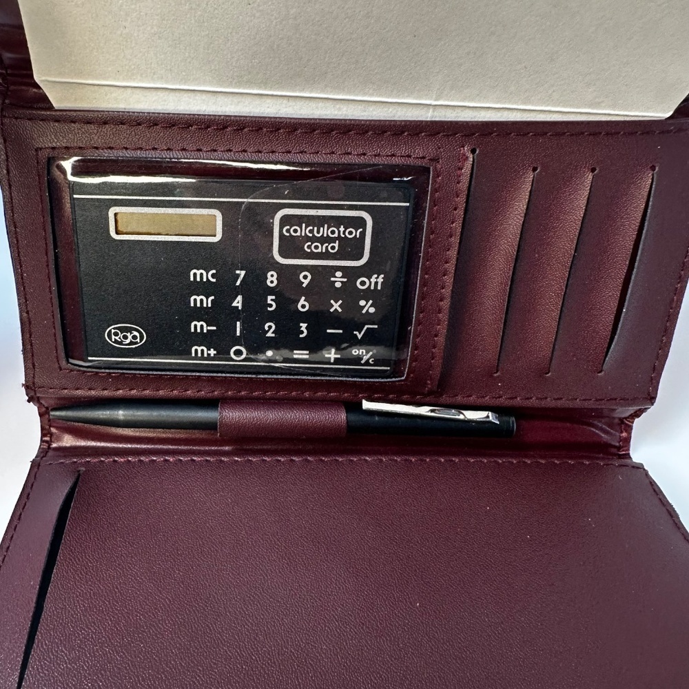 Vintage Genuine Leather Calculator Checkbook Clutch ACI 80s Brown Wallet - Picture 4 of 7
